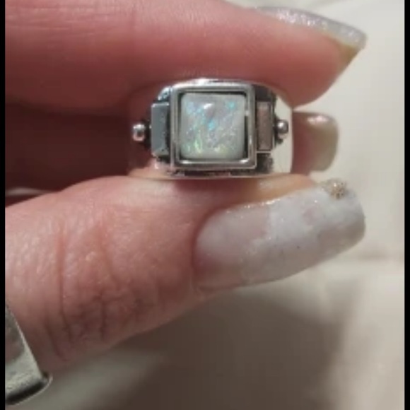 New silver  Vintage Resin Moonlight  Geometric Square Ring - Picture 3 of 6
